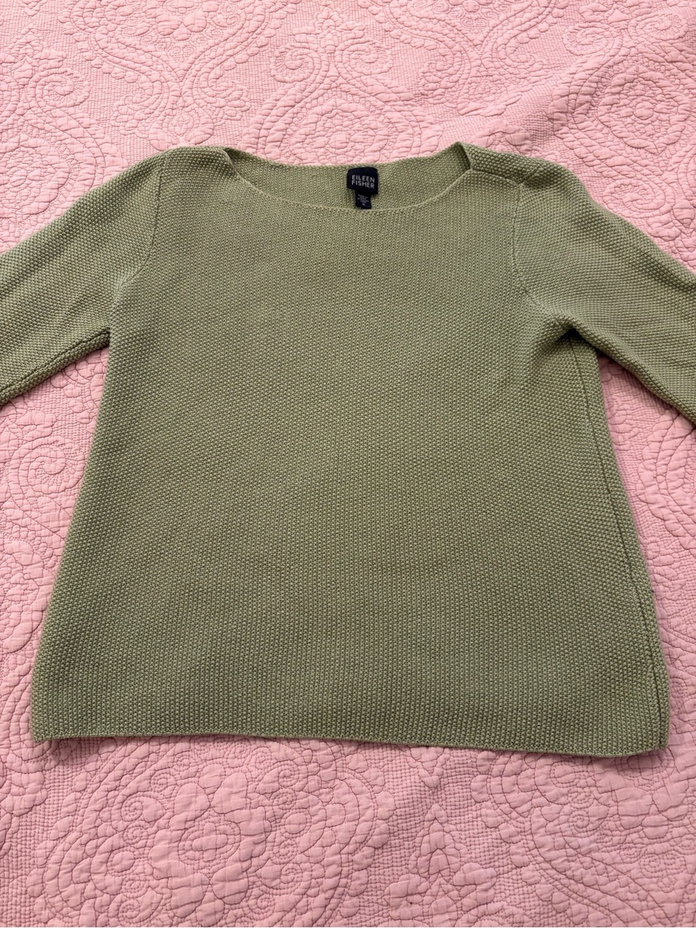 Eileen Fisher 100% Merino wool Sage Olive Knit Crewneck Sweater